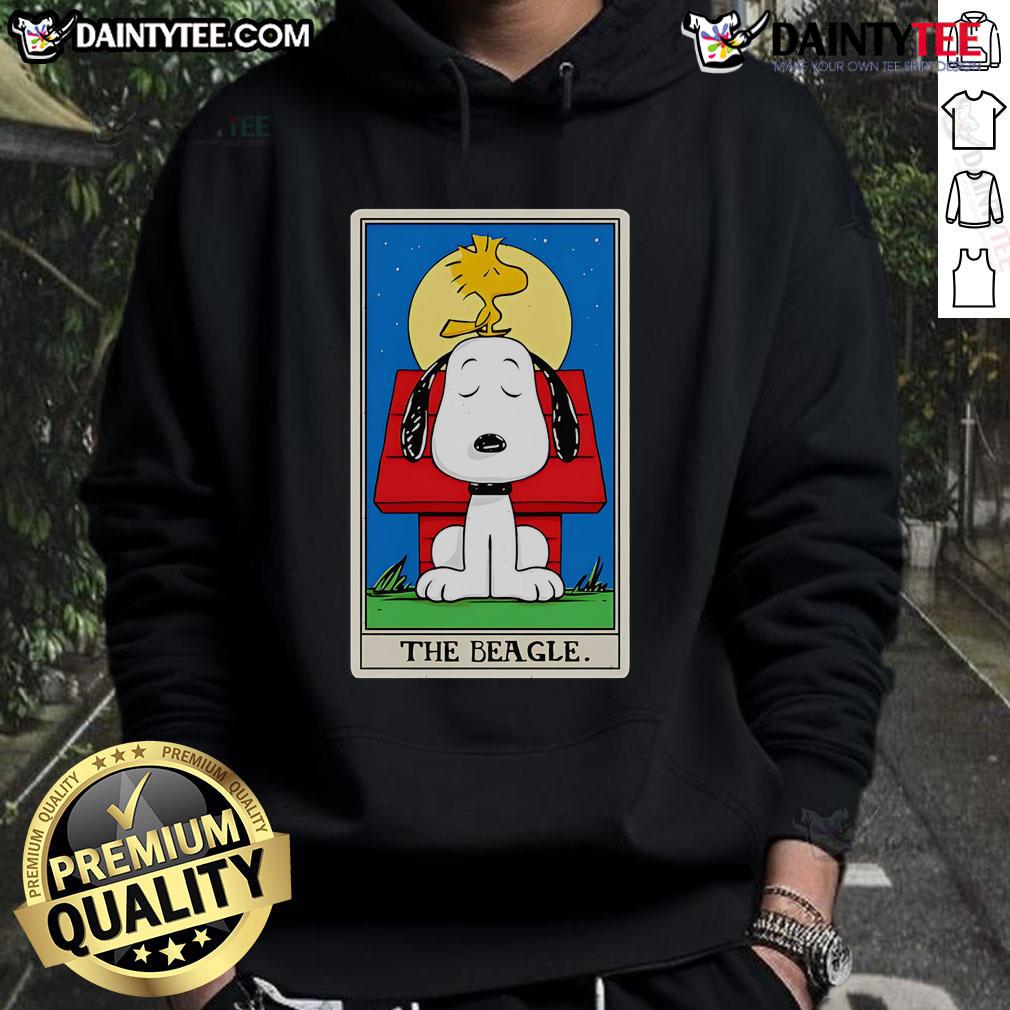 Cute Beagle Tarot Snoopy hoodie design featuring a playful beagle with tarot card motifs, perfect for dog lovers.