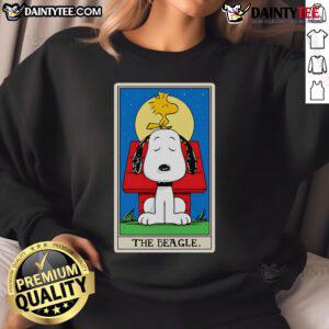Alt Text: Cute Beagle Tarot Snoopy Sweatshirt featuring a vibrant design of Snoopy with tarot cards and stars.