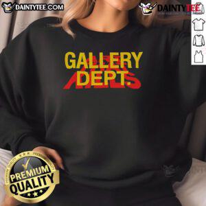 Funny Gallery Dept. sweatshirt featuring quirky art design that humorously represents 'art that kills' concept.