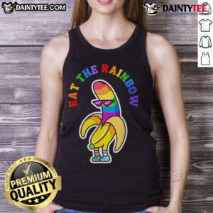 Funny gay pride tank top featuring 'Eat the Rainbow' design with colorful rainbow bananas, perfect for LGBTQ+ celebrations.