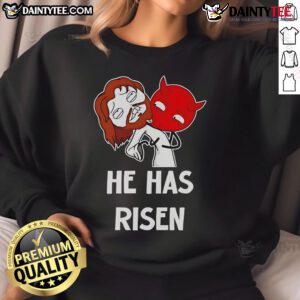 Funny Jesus He Has Risen meme sweatshirt featuring a humorous graphic design perfect for Easter celebrations.