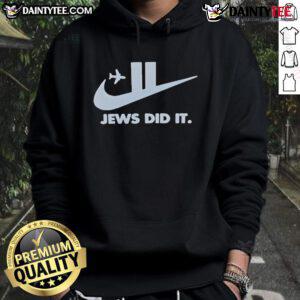 Funny Jews Did It Nike 9/11 Hoodie featuring bold text and vibrant design, perfect for humorous streetwear enthusiasts.