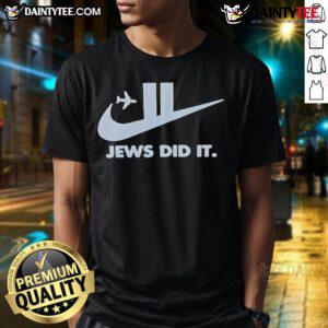 Funny Jews Did It Nike 9/11 T-Shirt featuring a humorous graphic design, blending satire and pop culture.