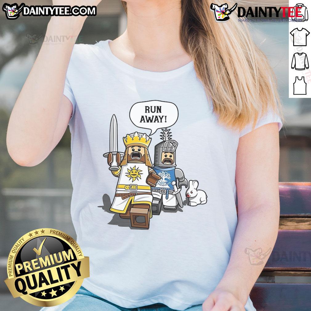 Funny Lego The Cowardly King Killer Rabbit Ladies Tee featuring a whimsical rabbit design in vibrant colors.