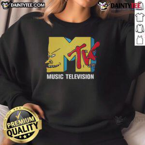 Funny MTV Music Television sweatshirt featuring a colorful graphic design and playful text, perfect for music lovers.