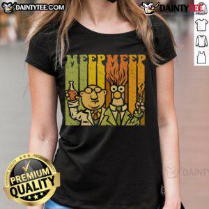 Funny Meep Meep Vintage Scientists Ladies Tee featuring playful graphics and a humorous design for science lovers.