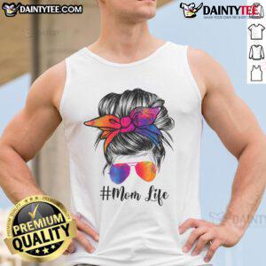 Funny mom life tank top with messy hair bun and tie-dye design, perfect for Mother's Day gifts.