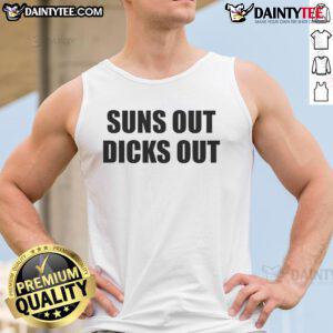 Alt Text: Funny Suns Out Dicks Out tank top featuring bold, humorous text design perfect for summer beach outings.