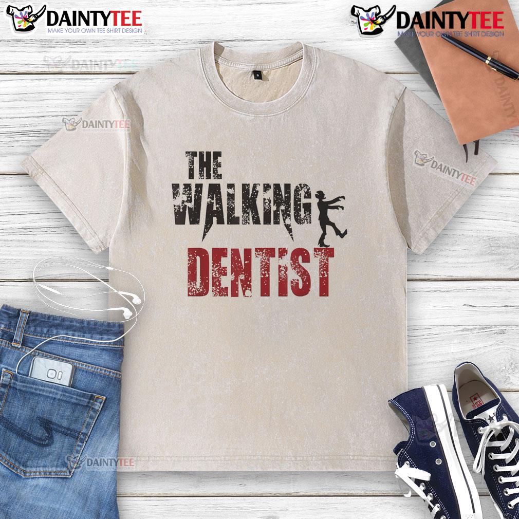 Funny The Walking Dentist washed t-shirt featuring a humorous dental theme and playful graphics, perfect for dental enthusiasts.