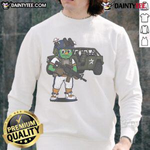 Alt Text: Good Houston Astros Orbit X mascot sweatshirt featuring vibrant colors and playful design for fans.