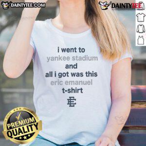 Eric Emanuel ladies tee from New York Yankees Stadium visit, showcasing team spirit and stylish design for fans.
