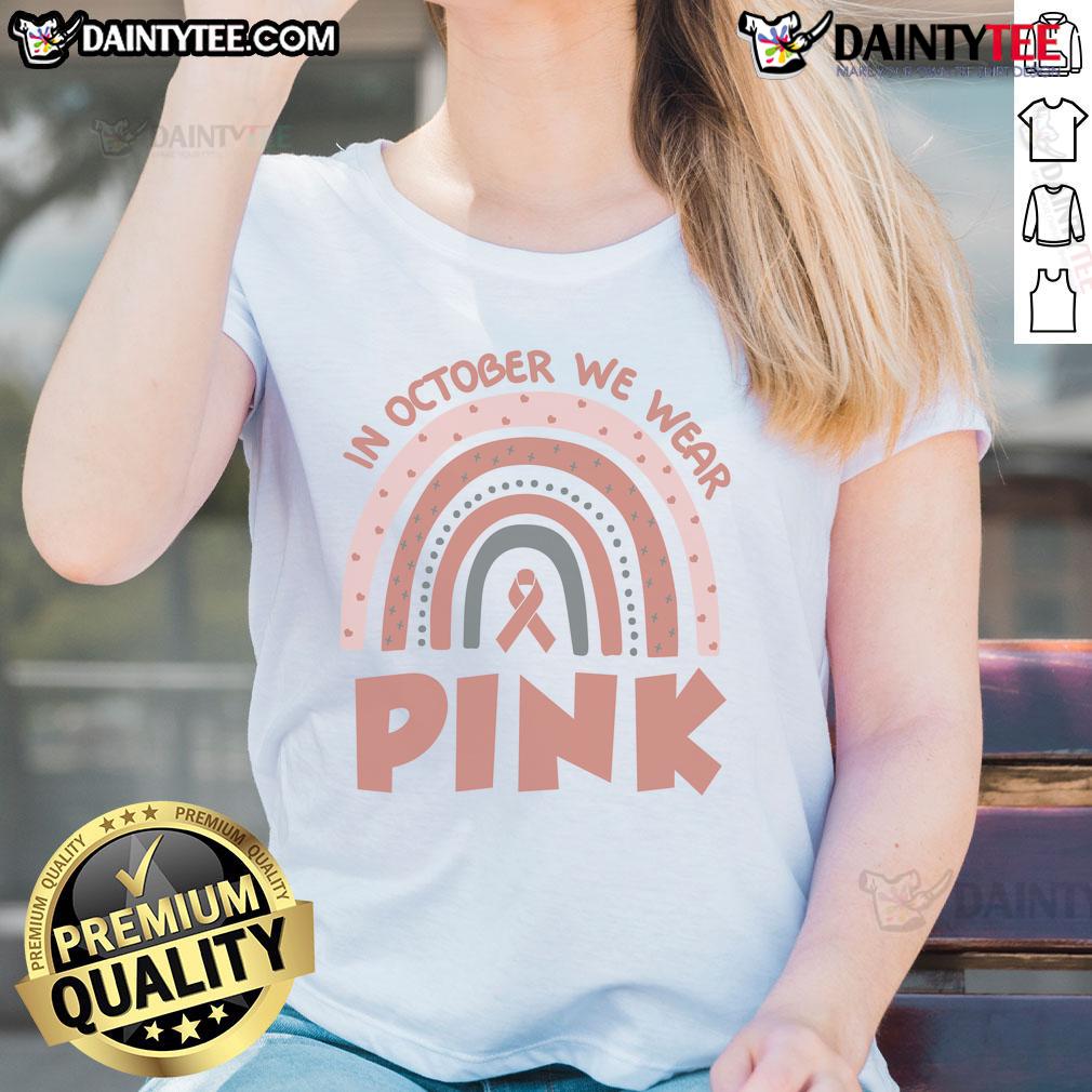 Pink ladies tee for Breast Cancer Awareness in October, featuring a stylish design promoting awareness and support.