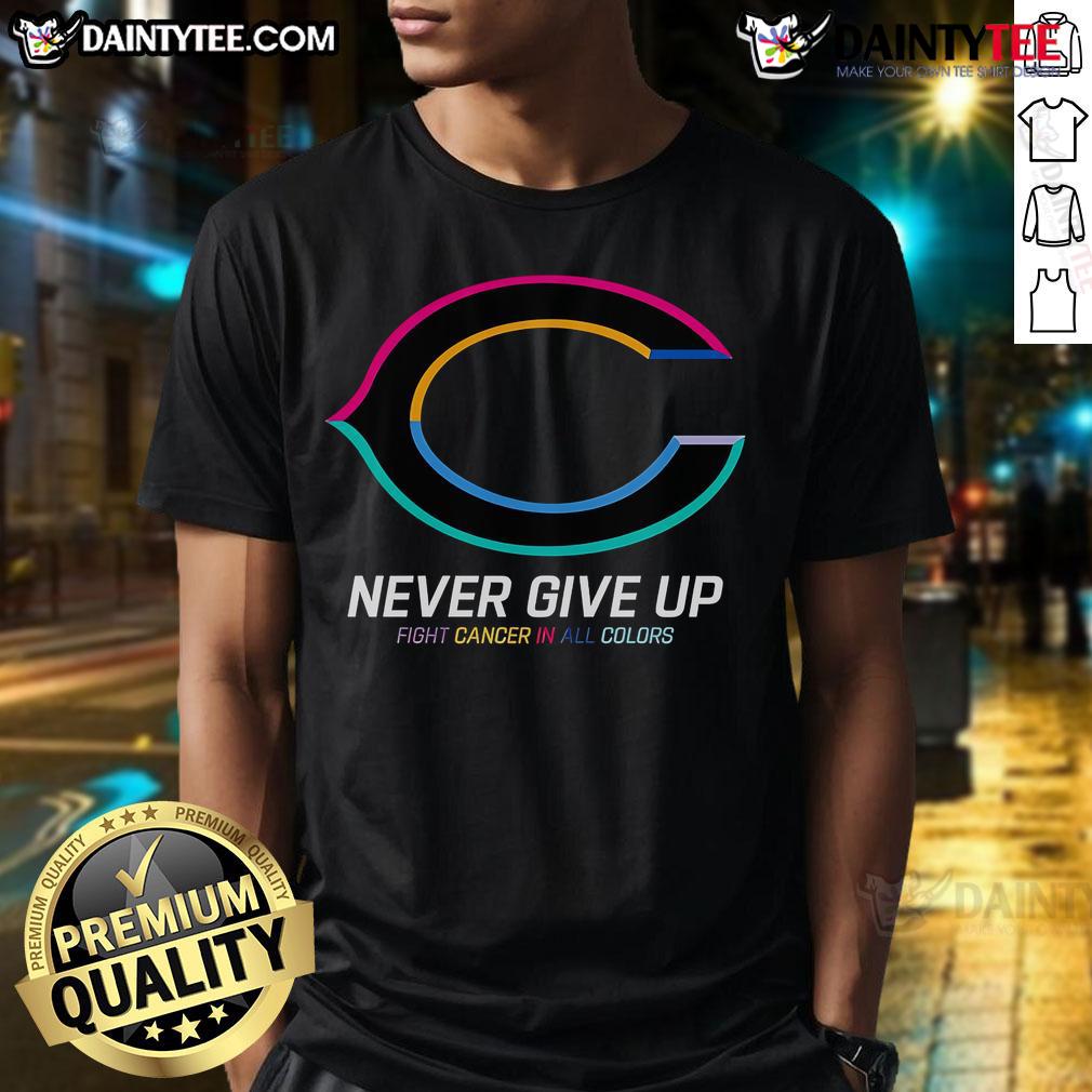 Good Never Give Up Fight Cancer Chicago Bears T-Shirt in vibrant colors, promoting cancer awareness and support.
