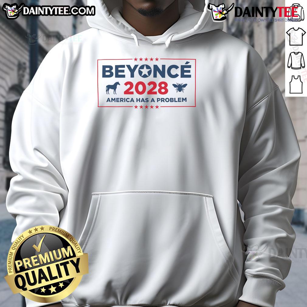 Alt Text: Beyonc wearing a stylish 'America Has a Problem' hoodie, showcasing a trendy cowboy aesthetic in 2028.