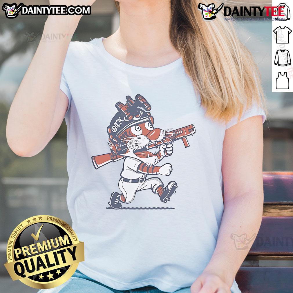 Ladies tee featuring the Detroit Tigers Paws mascot design, perfect for fans of the Nice Detroit Tigers apparel.