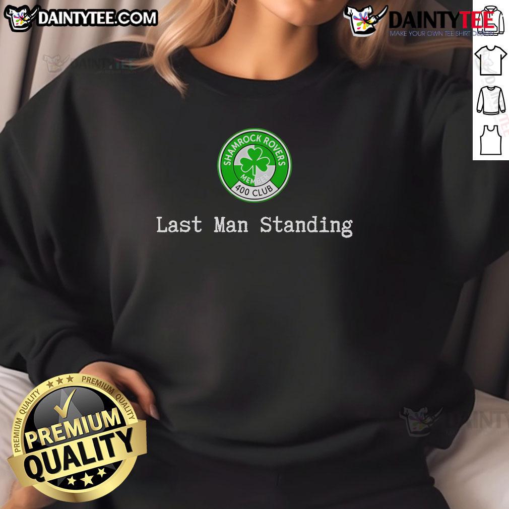 Nice Shamrock Rovers Member 400 Club Last Man Standing sweatshirt featuring team colors and logo for fans and supporters.