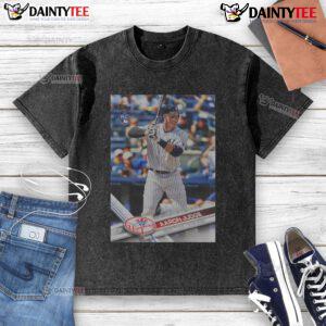 Alt Text: Official 2017 Topps Baseball Update Aaron Judge Yankees washed T-shirt featuring a stylish graphic design.