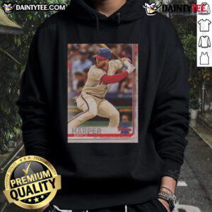Official 2019 Topps Baseball Bryce Harper Phillies hoodie featuring team colors and player graphics.