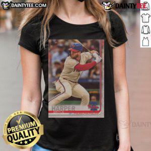 Alt Text: Official 2019 Topps Baseball Bryce Harper Phillies Ladies Tee featuring vibrant team colors and stylish design.
