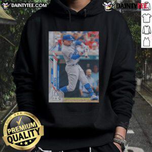 Alt Text: Official 2020 Topps Baseball Mookie Betts Dodgers hoodie showcasing team logo and player design, perfect for fans.