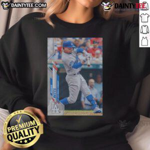 Alt Text: Official 2020 Topps Baseball Mookie Betts Dodgers sweatshirt featuring team colors and logo. Perfect for fans!