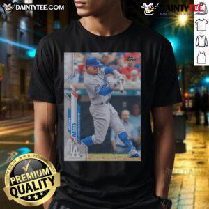 Alt Text: Official 2020 Topps Baseball Mookie Betts Dodgers T-Shirt featuring vibrant graphics and team colors for fans.