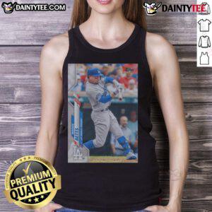 Alt Text: Mookie Betts wearing the Official 2020 Topps Baseball Dodgers tank top, showcasing vibrant team colors and logo.