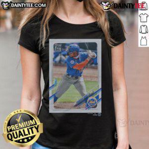 Official 2021 Topps Baseball Francisco Lindor Mets Ladies Tee featuring team colors and player graphics.