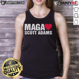 Official Maga Love Scott Adams tank top featuring bold graphics and a stylish design for political supporters.