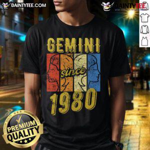 Awesome Gemini Since 1980 Retro T-Shirt featuring vintage design and zodiac symbol for astrology lovers.