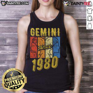 Awesome Gemini Since 1980 retro tank top featuring vintage style graphics, perfect for astrology lovers and casual wear.