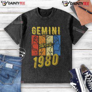 Awesome Gemini Since 1980 retro washed t-shirt featuring a vintage design and vibrant colors for astrology lovers.