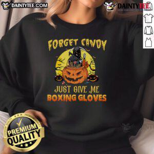 Alt Text: Grim Reaper sweatshirt with boxing gloves design, perfect for Halloween, saying 'Forget Candy, Just Give Me Boxing Gloves.'