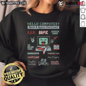 Awesome Hello Computer Rock Bytes Festival Sweatshirt featuring a vibrant design perfect for tech and music enthusiasts.