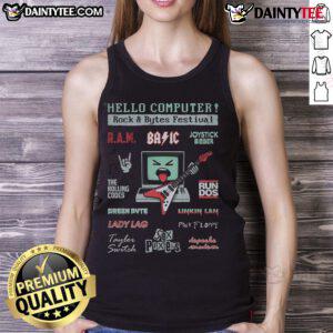 Festival-ready Awesome Hello Computer Rock Bytes tank top featuring vibrant design and bold graphics for music lovers.
