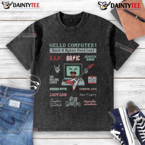 Awesome Hello Computer Rock Bytes Festival washed t-shirt featuring vibrant graphics and a comfortable fit.