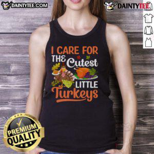 Cute tank top featuring adorable turkeys for Thanksgiving, perfect for showing I care this holiday season.