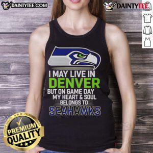 Denver resident in Seattle Seahawks tank top, showcasing team spirit on game day with vibrant colors and bold design.