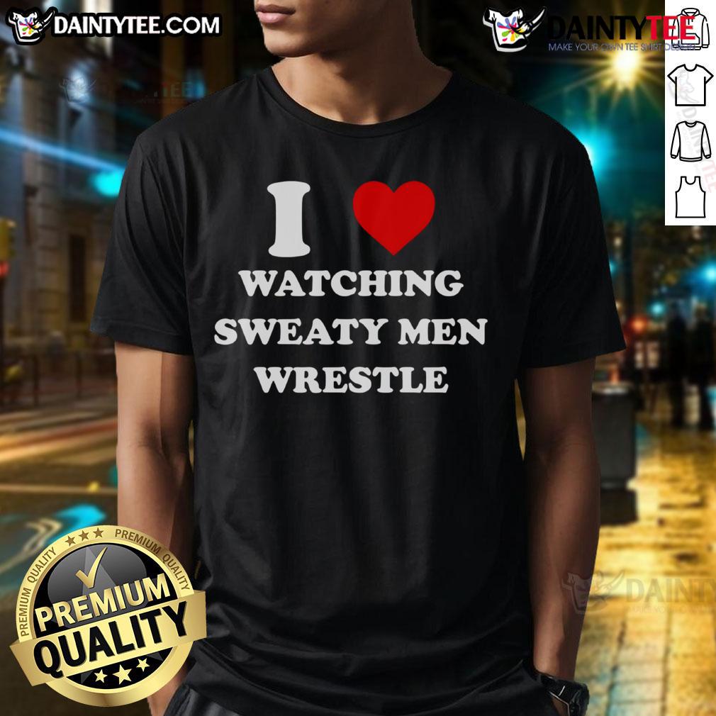 Awesome I Watching Sweaty Men Wrestle T-Shirt design featuring bold graphics and vibrant colors for wrestling fans.