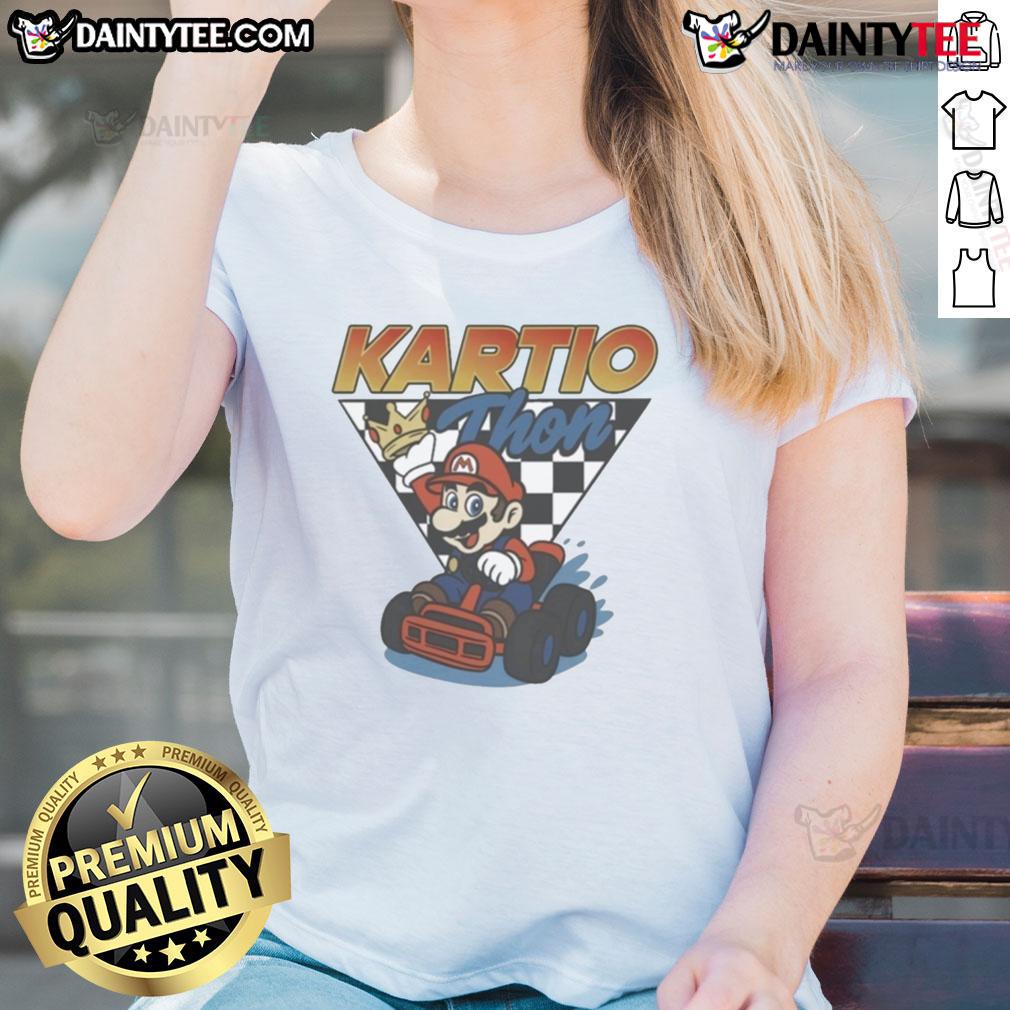Awesome Mario Kartio-Thon Champ Ladies Tee showcasing vibrant graphics and a stylish fit for gaming enthusiasts.