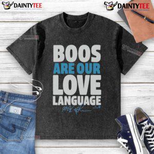 Awesome Max Kepler 'Boos Are Our Love Language' washed t-shirt in casual style, perfect for baseball fans and comfort.