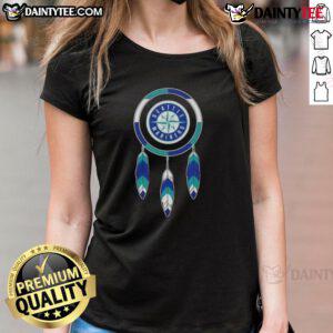 Awesome Native American Indians X Seattle Mariners baseball ladies tee showcasing vibrant design and team spirit.