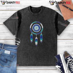 Awesome Native American Indians X Seattle Mariners baseball washed t-shirt featuring vibrant graphics and a comfortable fit.
