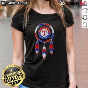 Awesome Native American Indians X Texas Rangers baseball ladies tee featuring vibrant graphics and a stylish fit.