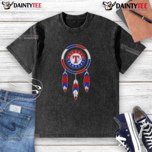 Awesome Native American Indians X Texas Rangers baseball washed t-shirt featuring vibrant graphics and a comfortable fit.