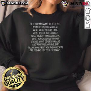 Awesome Republicans sweatshirt featuring a bold message on book and medication censorship, perfect for political advocates.