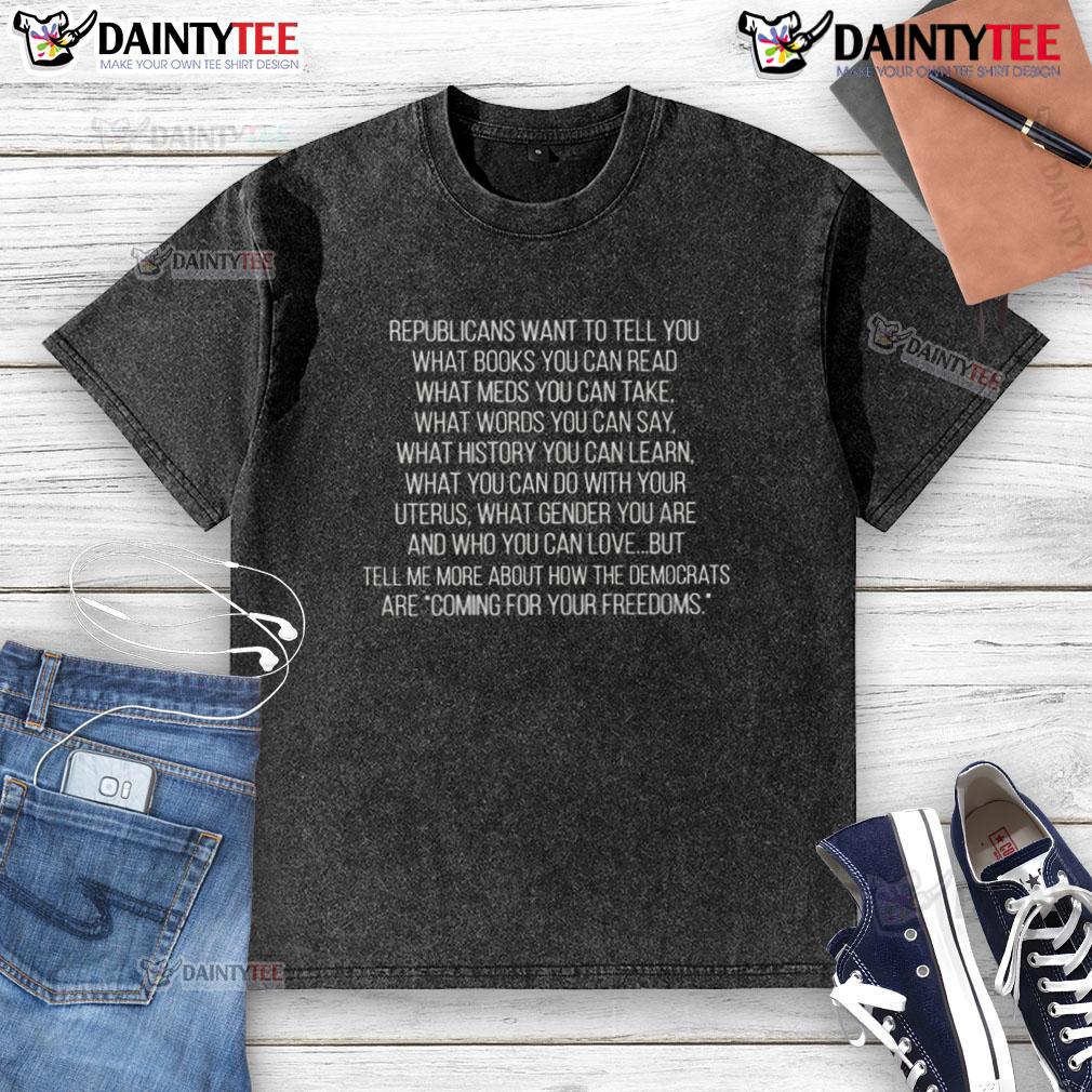 Washed t-shirt featuring 'Awesome Republicans Want to Tell You What Books You Can Read' graphic design.