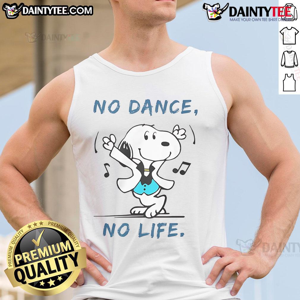 Awesome Snoopy No Dance No Life Tank Top featuring a fun graphic of Snoopy dancing, perfect for casual summer wear.