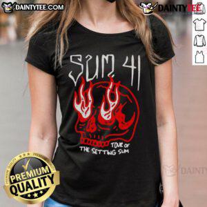 Awesome Sum 41 Tour Of The Setting Sun skull ladies tee featuring a vibrant design for fans of the band.