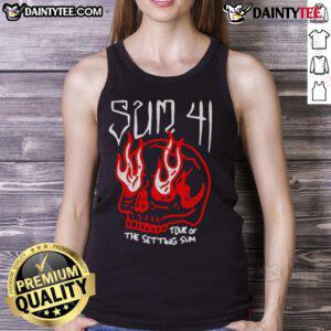 Alt Text: Awesome Sum 41 Tour tank top featuring a striking skull design, perfect for fans of the band and concert apparel.